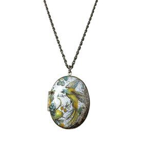 Vintage Bird Locket Pendant Necklace With Floral Design Meaningful Gift Boho 25"